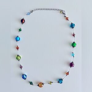 Vintage Multicolored Inlayed Glass Beaded Necklace 17.5" w/3" Extension Art Deco